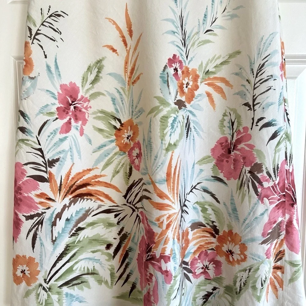 Talbots Linen Cotton Blend A-Line Off White & Floral Midi Skirt Size 12 - Picture 4 of 12